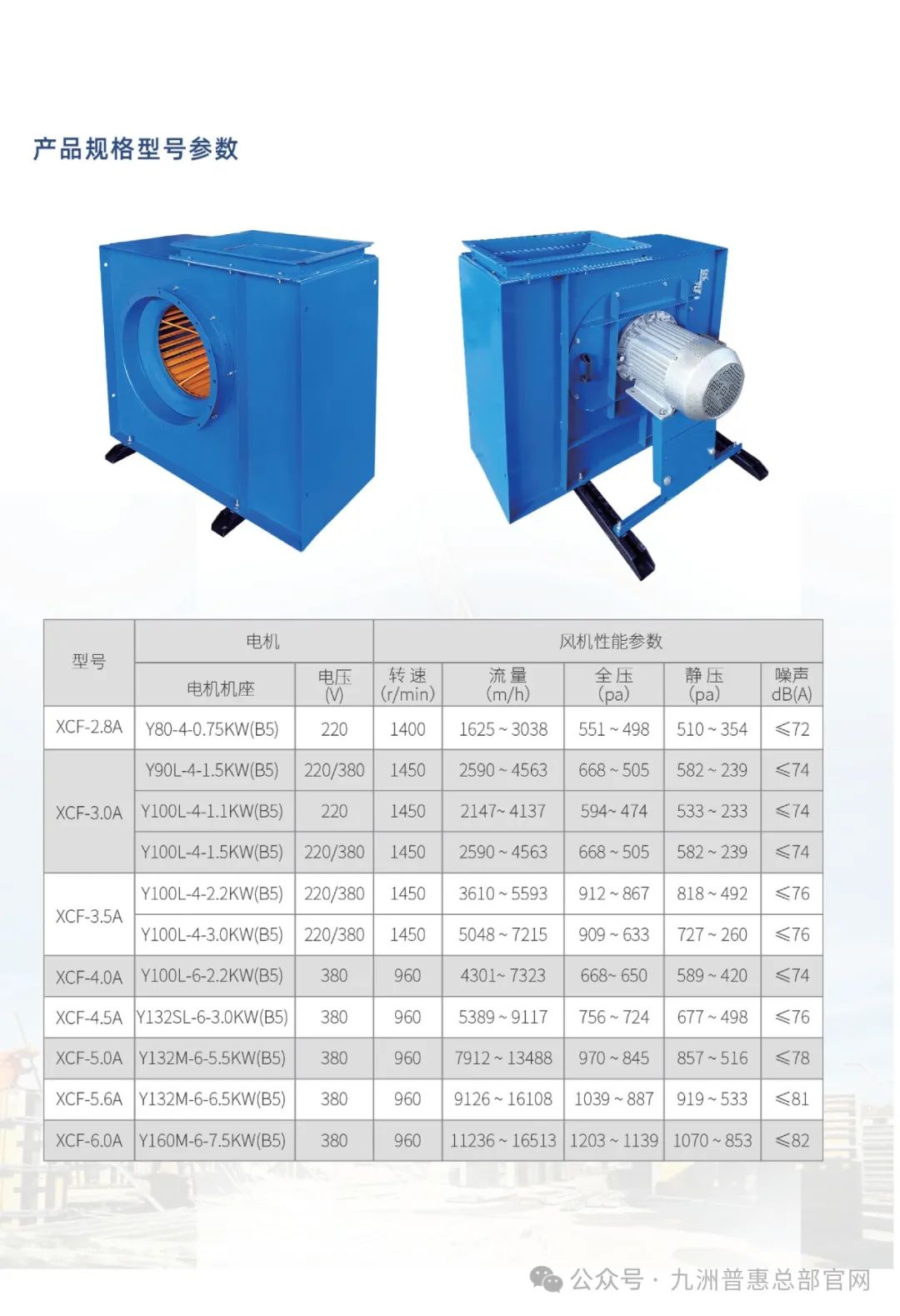九洲普惠XCF系列(加棉型)多翼式離心通風(fēng)機(jī)型號參數(shù) 九洲普惠XCF系列(加棉型)多翼式離心通風(fēng)機(jī)型號參數(shù)